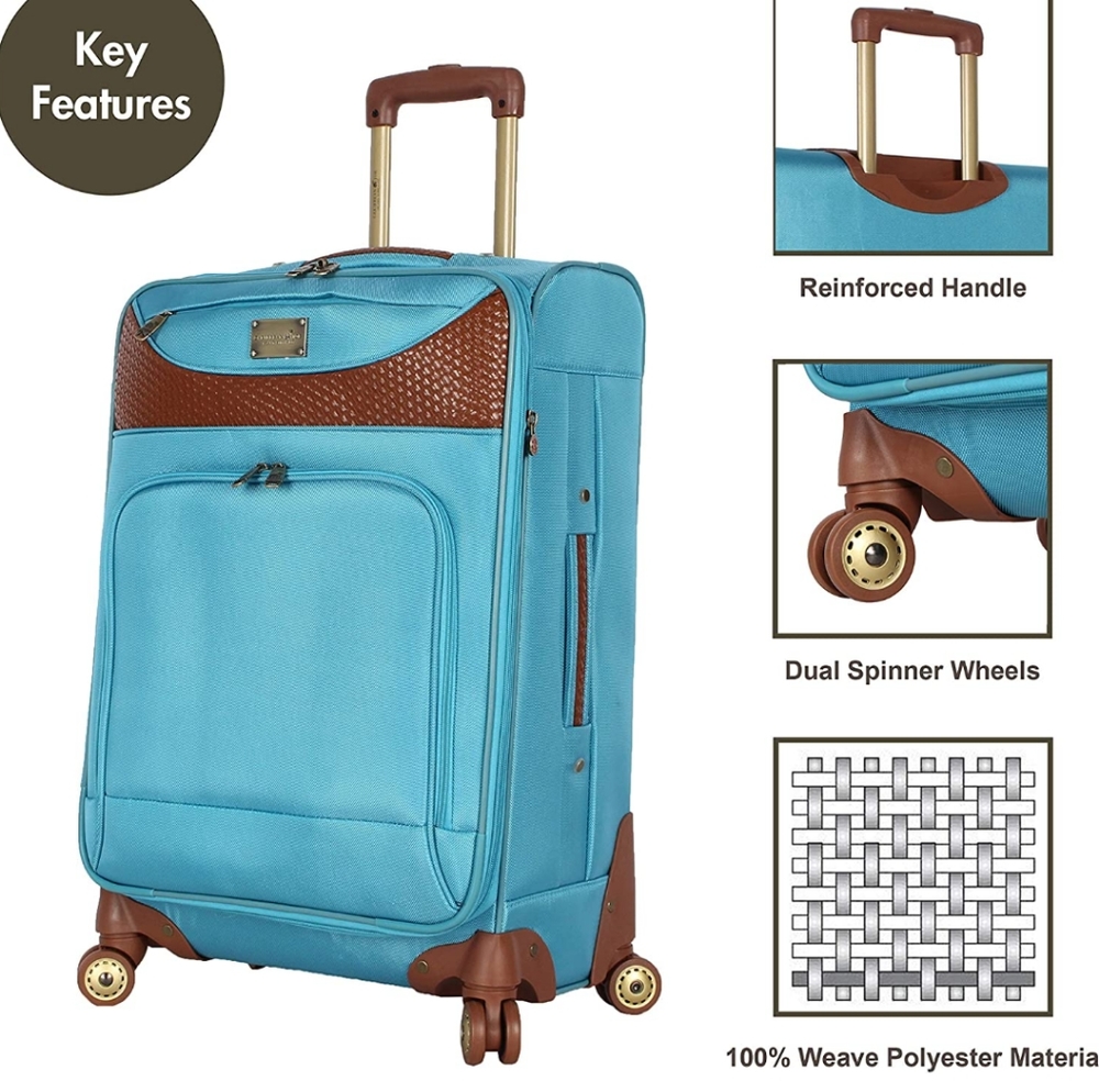 Softside, 20 Inch 8 Wheel Spinner Carry-On, Light Blue. - Picture 2 of 14